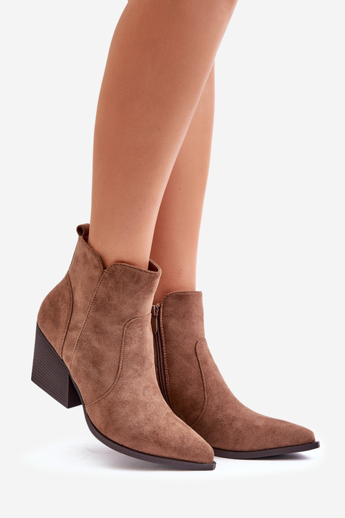 Zateplené Cowboy Čižmy Eko Semišové Na Zips Hnedé Virtris