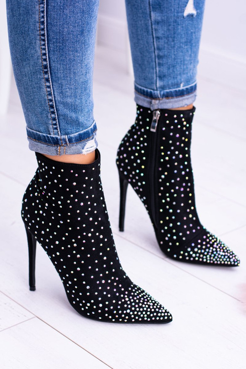 Lu Boo Černé suede vysoké boty na patě zirkony Cubano