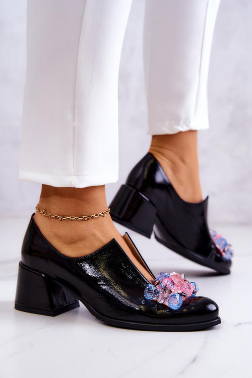 Kožené Hladké Boty S Dekorací černe Delaver