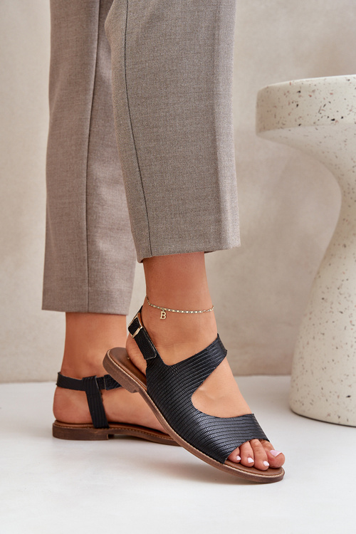 Kožené Sandále S Prackou A Embossingom Lewski 3041 Čierne