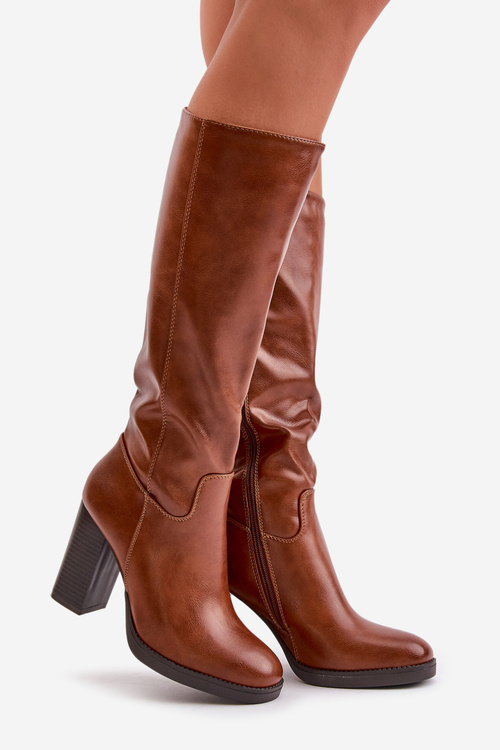 Kozačky Na Podpatku Eko Kůže Před Koleno Camel Riamaya