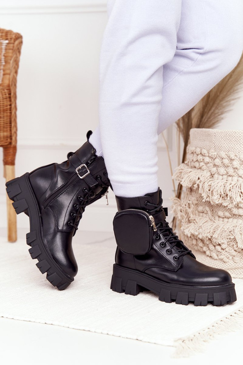 Kotníkové Boty S Podrážkou S Kabelkou Černé Saturday