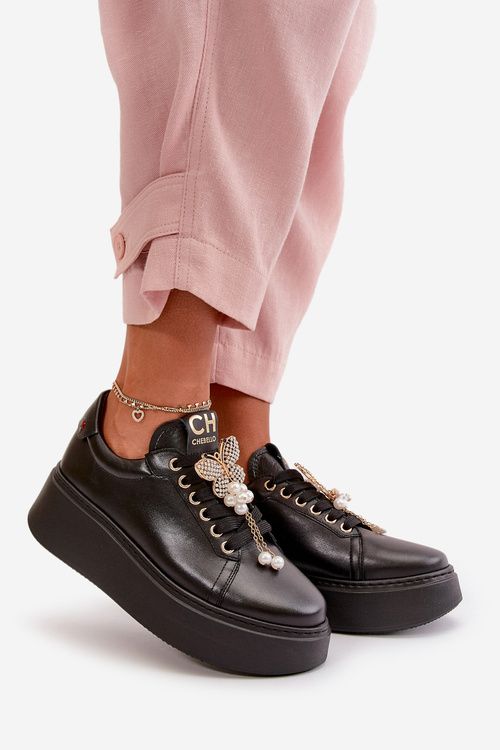 Dámske kožené tenisky s ozdobami CheBello 4292 béžové