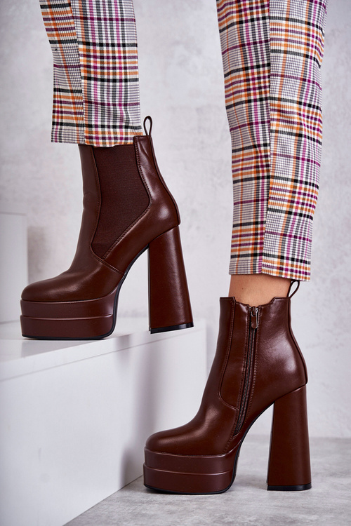 Dámské Kožené Kozačky Na Masivním Podpatku Hnědý Jones