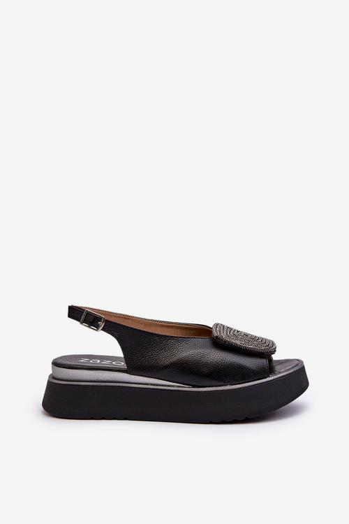 Zazoo 1786 Kožené dámske sandále na platforme s ozdobou čierne