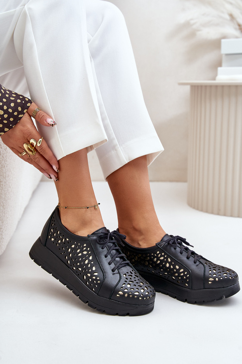 Zazoo 2973 Kožené Polobotky Na Platformě S Děrováním Černé