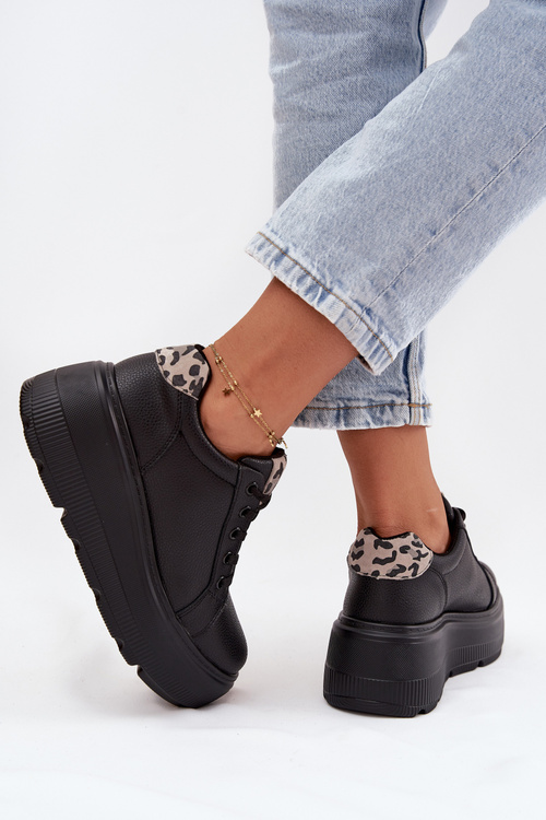 Kožené dámske tenisky na platforme leopard Vinceza 89144 Čierne