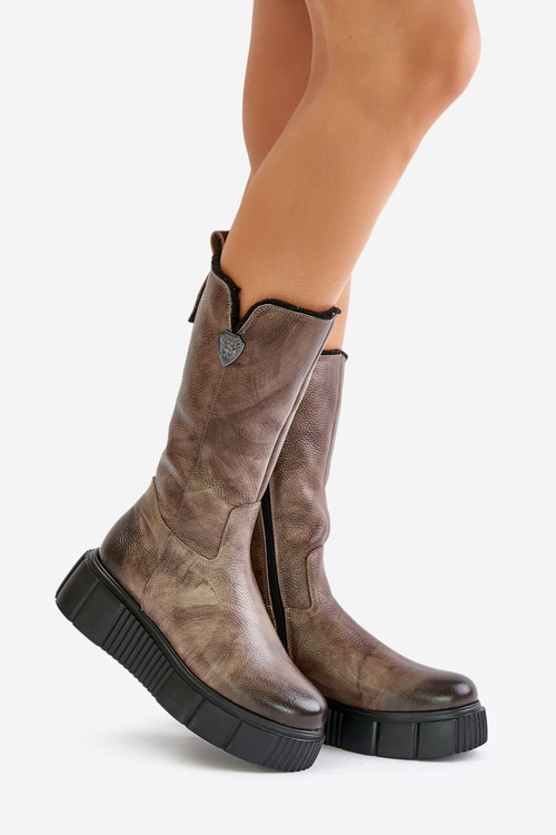 Zazoo 70121 Kožené dámské kozačky s vlnou hnědé