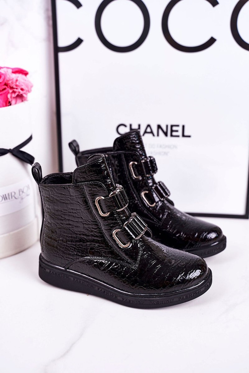 Dětské Izolované Boty Lakované Černé Zvířecí Vzor Maya