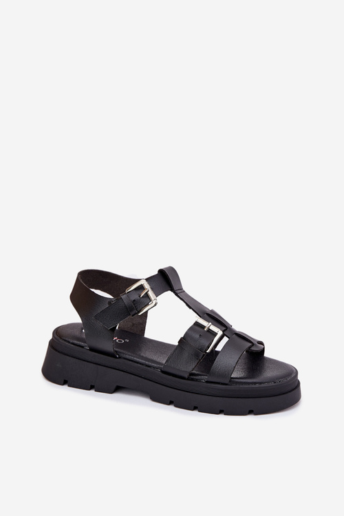 Eko Kožené Sandály Dámské S Přezkami Černé Mireza