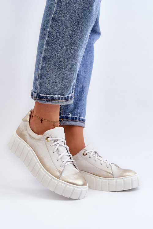 Zazoo 2919 Dámské Kožené Polobotky Na Hrubé Podrážce Zlaté