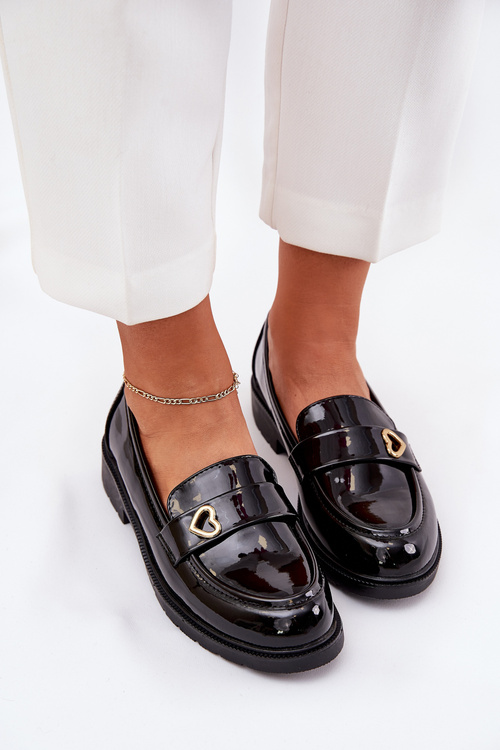 Lakovane Dámské Mokasíny Se Srdíčkem Černé S.Barski HY51-379