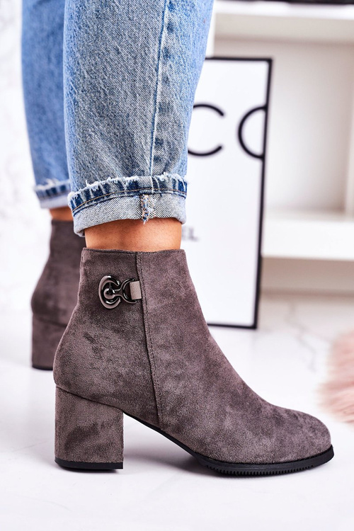 Klasické Dámské Teplé Boty Na Podpatku Šedé Success