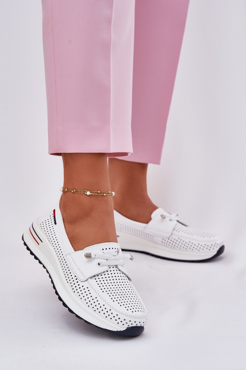 Kožené dámske poltopánky na platforme biele Violeth