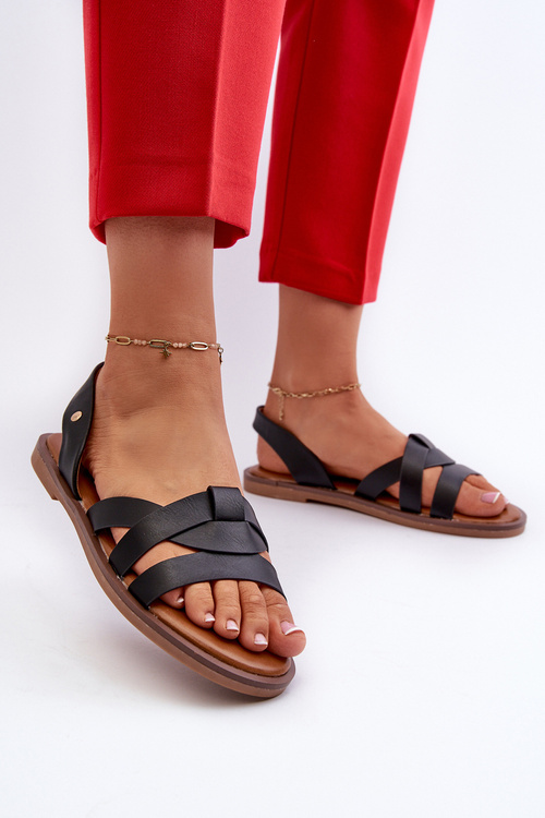 Ploché Dámské Sandály Z Eko Kůže Vinceza 17347 Černé