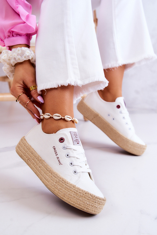 Športové topánky espadrilles krížové džínsy jj2r4005c biele