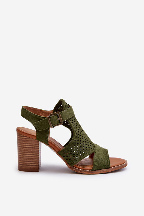 Čipkované sandále na opätku tmavozelené Hey Lover