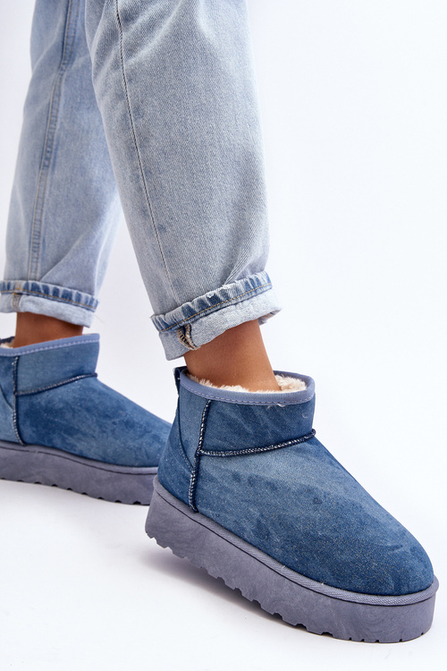 Dámské sněhule s flitry na platformě modré Margella