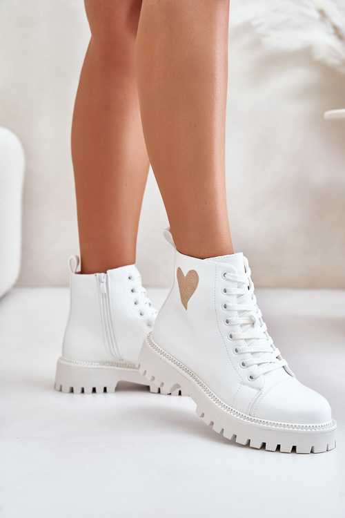 Dámske Čižmy Na Zips S Dekoratívnym Srdcom Biele Obeena