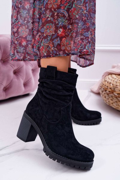 Dámské Kotníkové Boty Na Podpatku Semišové Černé Celma