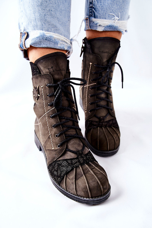 Dámské Boty Zateplené kožené Olivové 03961-24