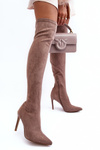 Semišové topánky nad kolenom na vysokej béžovej hlave caly