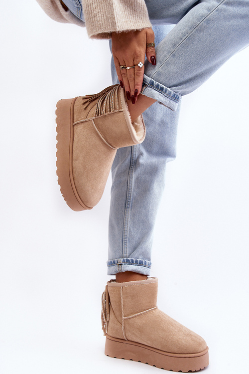 Dámske snehové topánky na masívnej plošine s lemovaným béžovým liricom