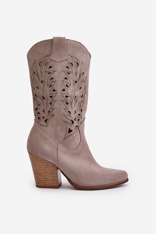 Vyřezávané Kozačky Do Poloviny Lýtka Na Podpatku Semišové Lewski 3609 Kávový Krém