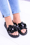 Dámske čierne flip -flops s kvetinovým vzorom Muah