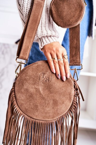 Krúžka kožená kabelka s béžou Boho Laura Biagga Béžová