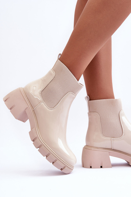 Dámské lakované botky s ponožkou Bežové Cirie