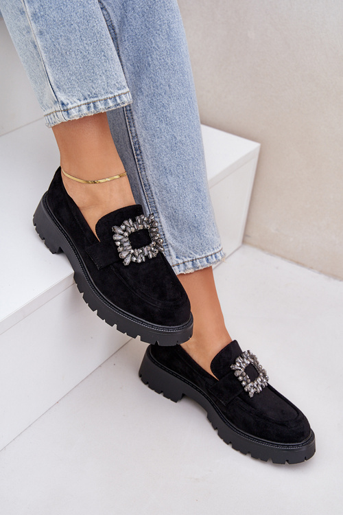 Eko Semišové Mokasíny Dámske S Dekoratívnou Brošňou Čierne Valiana