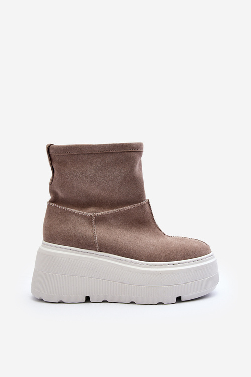 Kožené Dámské Boty Na Podpatku Platformy S Pásky Zazoo 1752 Bežové