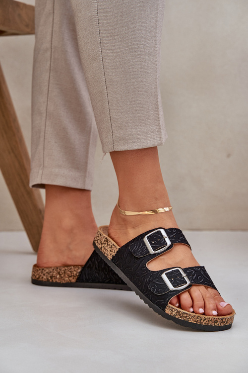 Textilné Papuče Na Korkovej Podošve S Prackami Čierne Atera