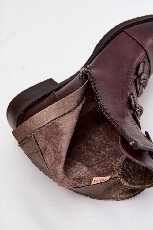 Zateplené dámské kotníkové boty na ploché podešvi s ozdobnými květinami Bordó Pravienne