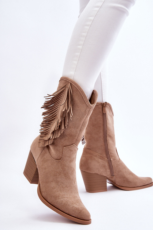 Nízke semišové topánky žien béžové kovbojské topánky