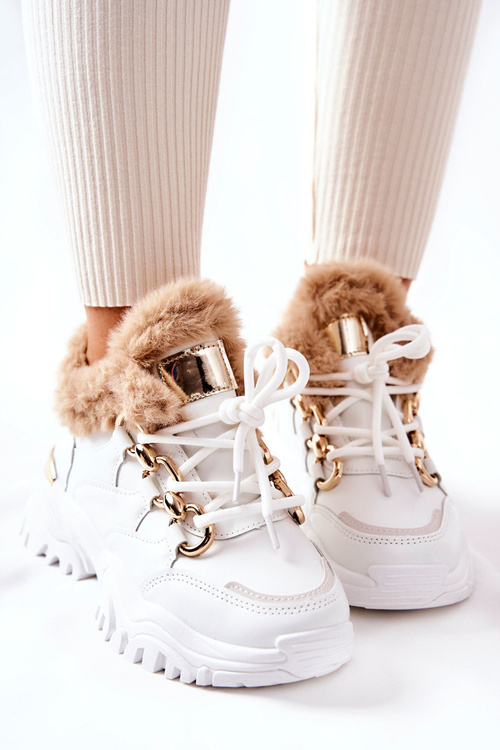Kožená zateplená sportovní obuv Bíle Shiney