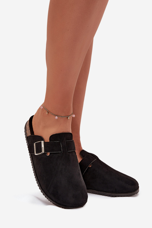 Dámské Pantofle Na Korkové Platformě Stříbrná Spona Big Star SS274736 Černé