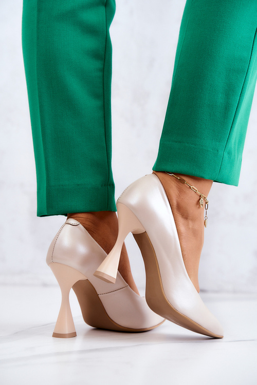 Módní kožené lodičky Lewski Boty 3181 Béžová