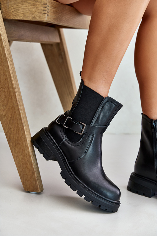 Kožené Zateplené Čižmy S Pásom Čierne Sergio Leone TR719-S