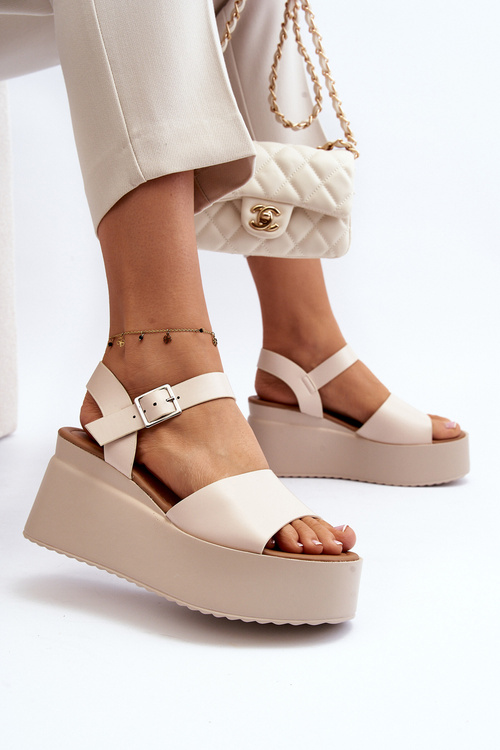 Dámské sandály na podpatku béžové Geferia