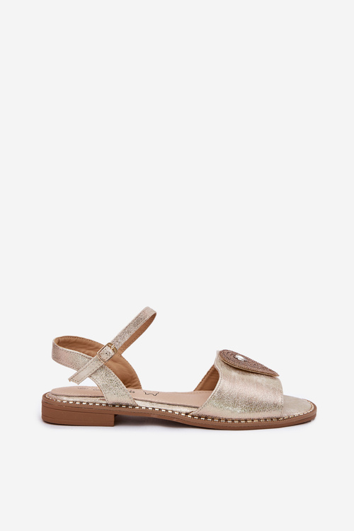 Dámske Sandále Na Plochom Opätku S Ozdobou S.Barski KV51-098 Zlate