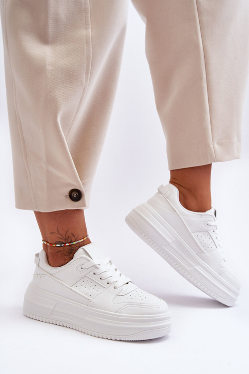 Dámské kožené sportovní boty na masivní platformě bílé Belisso