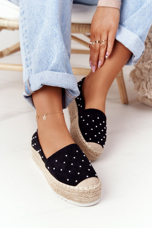 Espadrilles na platforme Straw S. Barski Czarne