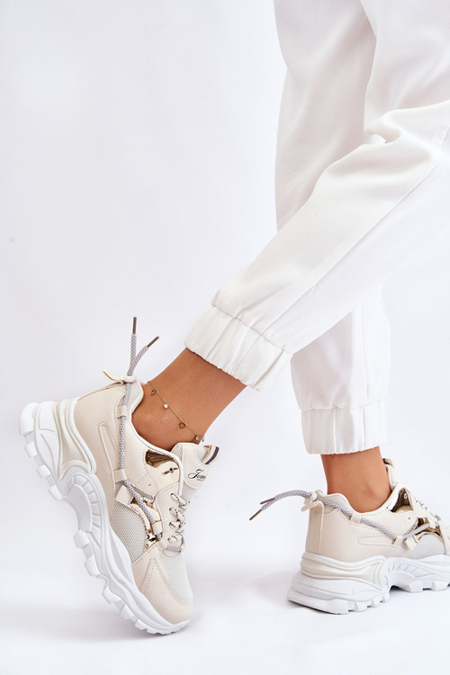 Dámská sportovní obuv šněrovaná na platformě Béžove Minea