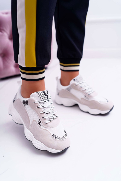 Dámske športové semišové topánky biele hadie kožené lízanky