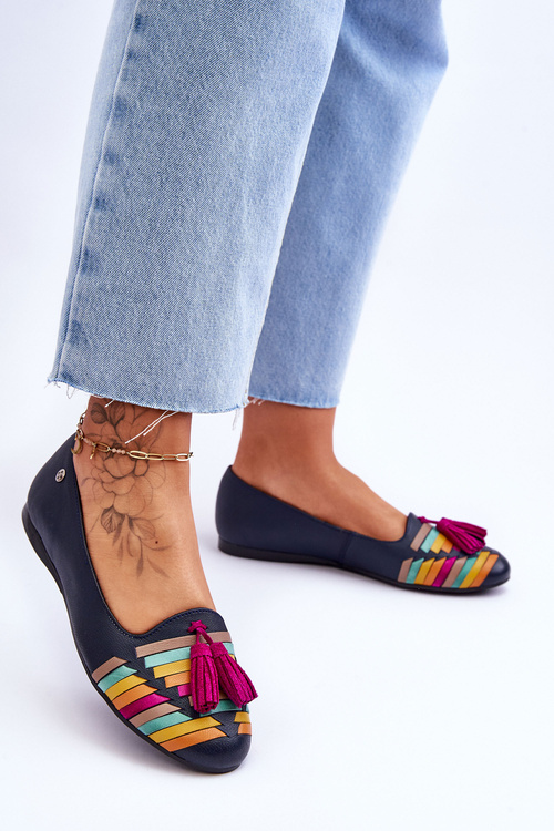 Kožené baleríny s okrajmi Maciejka 04016-17 Navy modrá