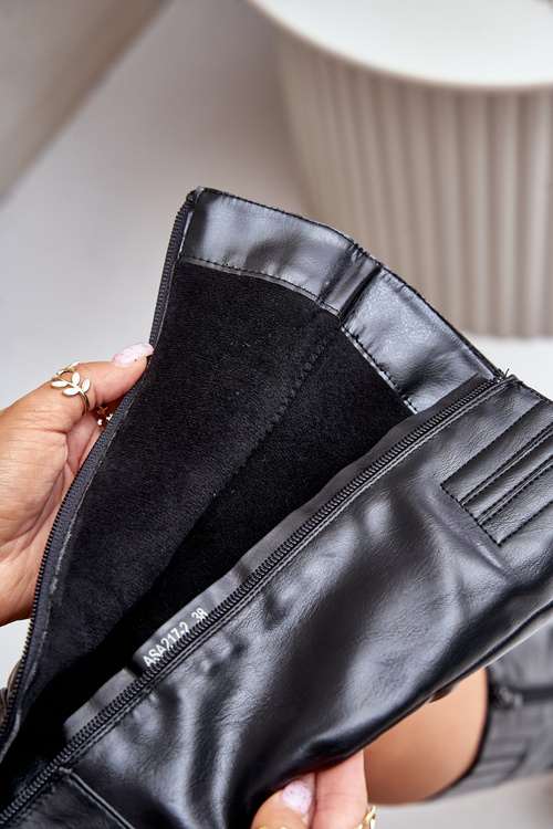 Zateplené kozačky na podpatku z eko kůže do poloviny lýtek černé Ellithira