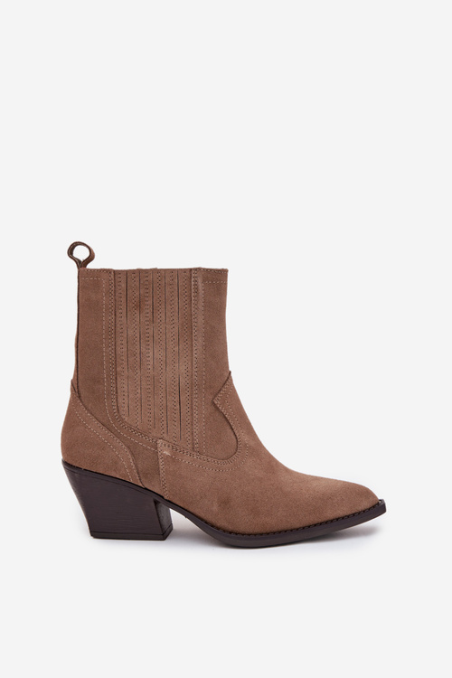 Sametové Kotníkové Boty Cowboy Dámské Na Podpatku Zateplené Khaki Dylira