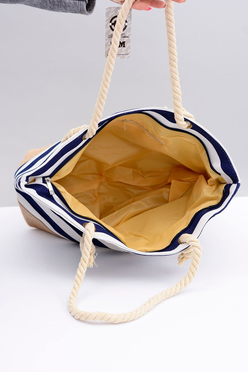 Damska Granatowa Duża Marynarska Torebka Plażowa